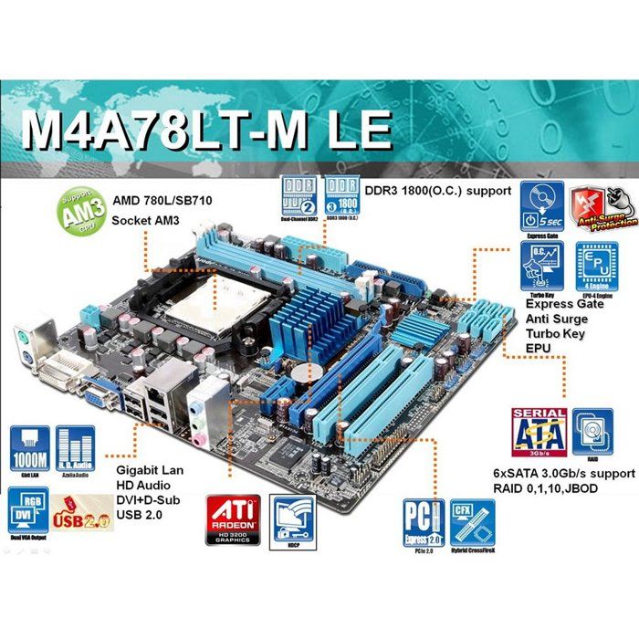 Carte mère ASUS M4A78LT-M LE AMD 760G Socket AM3 2xDDR3 8GB Micro ATX - Asus