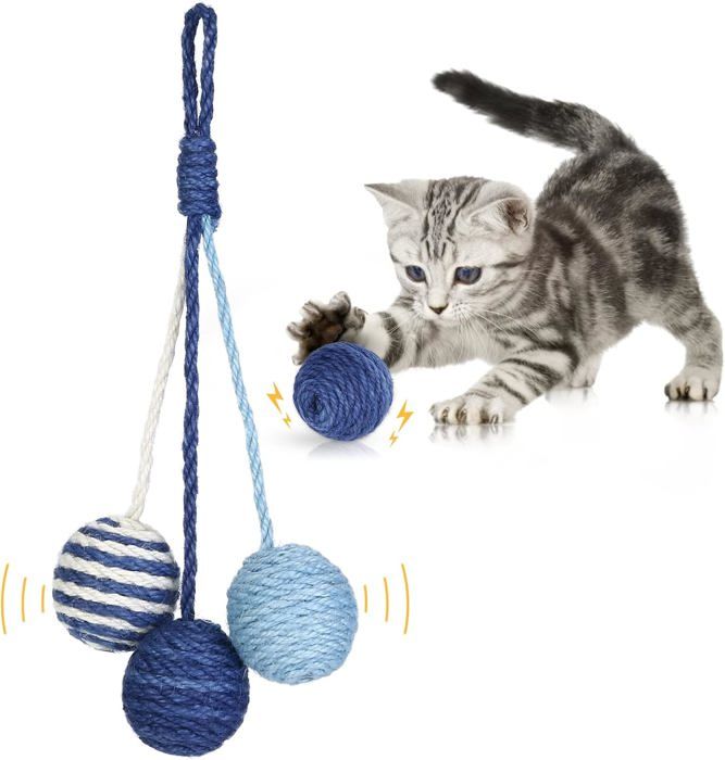 Comparer les prix de Balle de jeu d'intérieur en sisal pour chat avec corde en sisal, balle à gratter pour chat avec sonnerie - Bleu