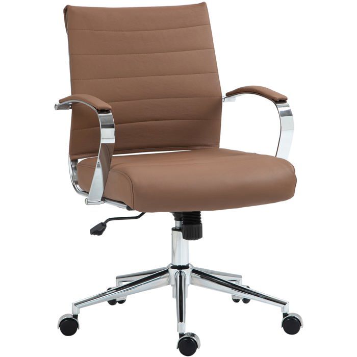 Chaise de bureau design ergonomique en cuir veritable marron clair et metal chrome 10_0002562