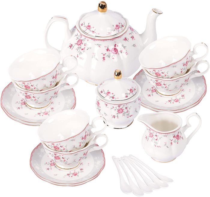 Service à thé - FANQUARE - FKT0403 - Porcelaine peinte à la main - Résistant haute température - Compatible lave‑vaisselle