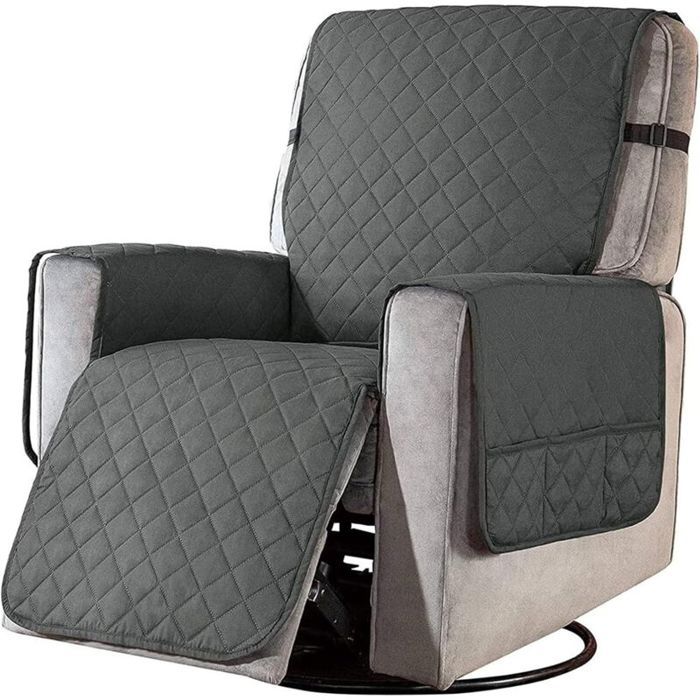 Housse de Fauteuil Relax - RNEMITERY - Matelassée - Antidérapante - Gris Foncé - 1 Place