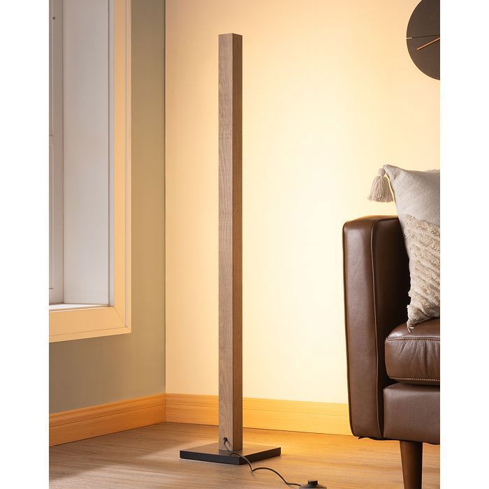 EDISHINE Lampadaire LED en bois 3000K - lampe sur pied dimmable 800LM - interrupteur à pied - H1175cm - Boho Vintage