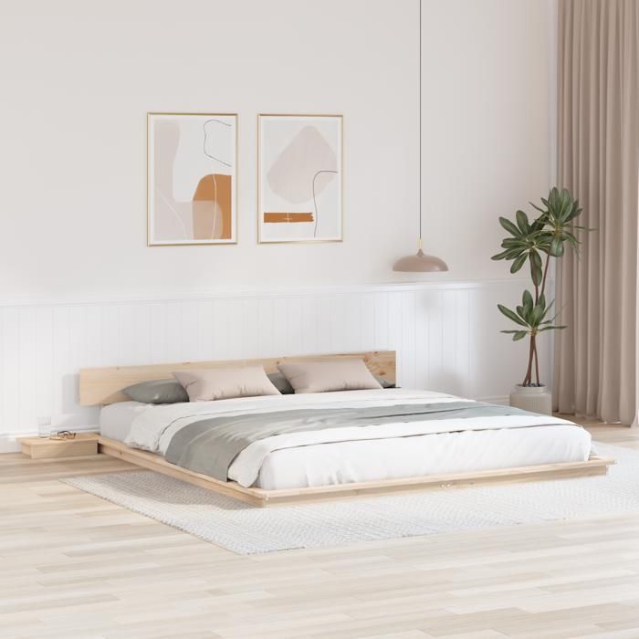 BEAU Cadre de Lit au Sol - CLARENCE - avec Tables de chevet 200x200cm en Bois Massif FR4140