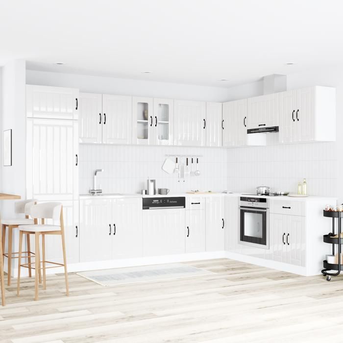 NEW 2025 Armoire de cuisine - Meuble cuisineDesign ModerneLucca avec doubles éviers laque blanche en - bois dingénierie 634185