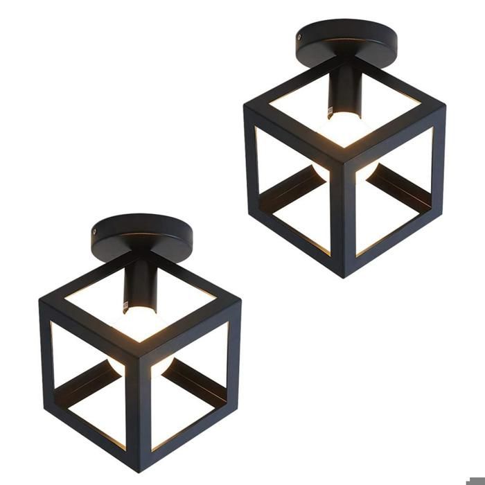 Plafonnier - SMOTOP - Métal noir - Cage géométrique - 2x E27