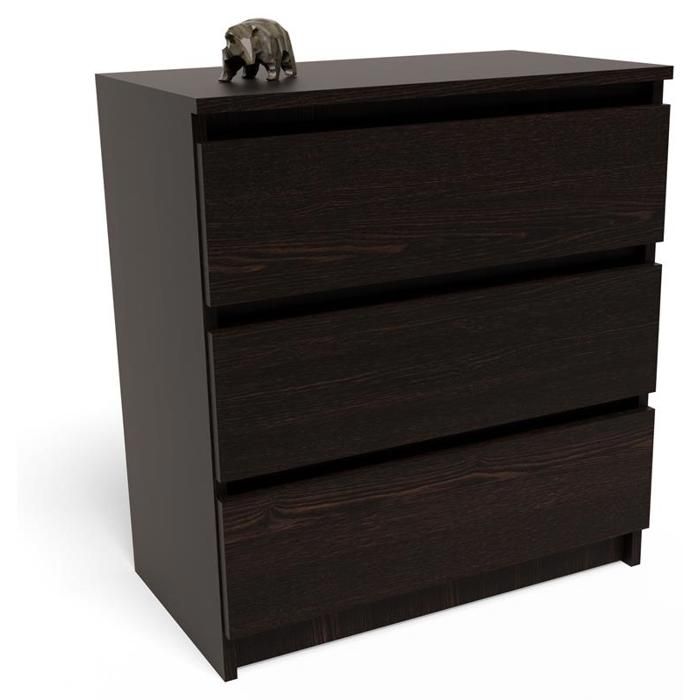 Buffet avec 3 Tiroirs Wengé - Commode Style Contemporain - 77 x 70 x 40 cm