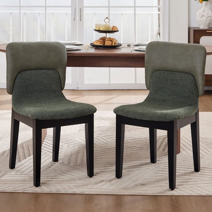 Ya-Home Chaise Salle à Manger Lot de 2 Chaise de Cuisine en Cuir PU et Tissu Chenille Chaise Rembourrée avec Pieds en Bois Vert