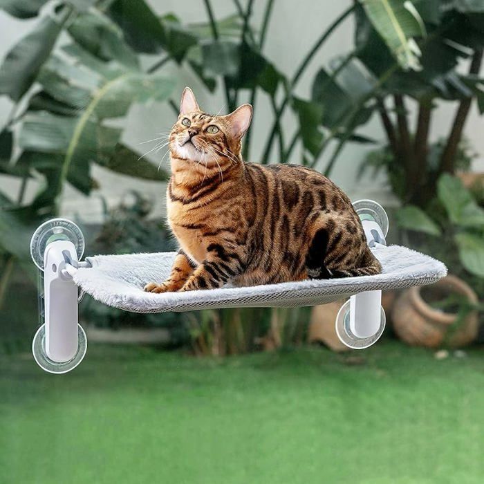 Hamac Chat Fenetre - XJYDNCG - 54x30cm - peluche amovible - Stable - Gris Clair multicolore CORBEILLE