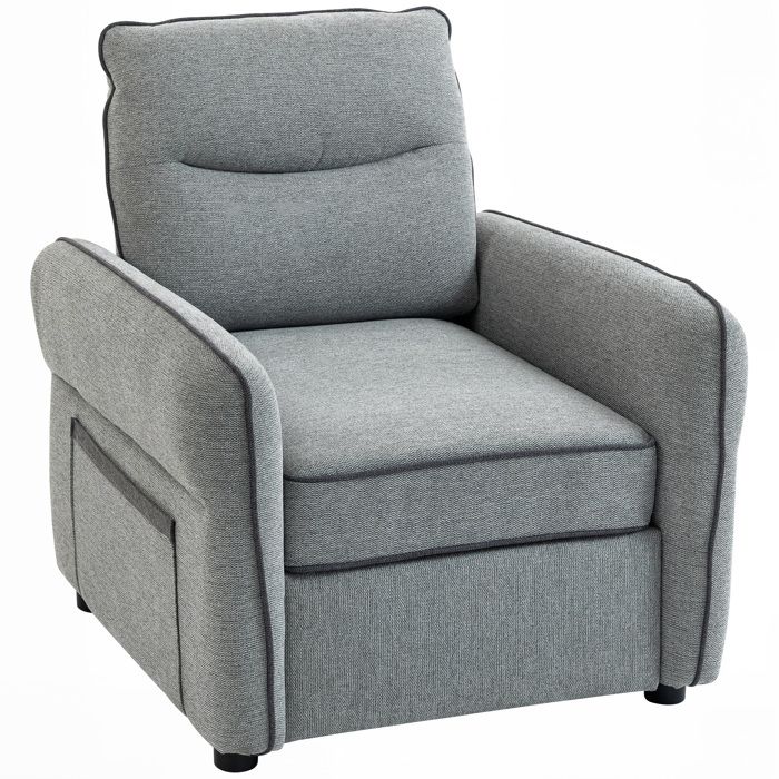 Canapé 1 place - HOMCOM - poche latérale assise et dossier rembourrés - velours égyptien - 80x81x90cm - gris