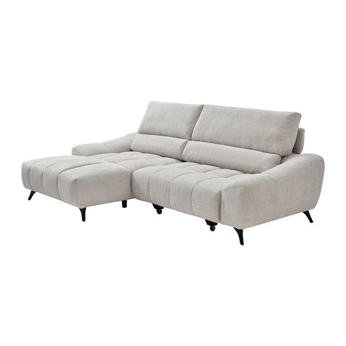 Canapé dangle gauche relax avec assise coulissante en tissu beige ELOSIA Canapé dangle gauche relax avec assise coulissante en tissu beige ELOSIA