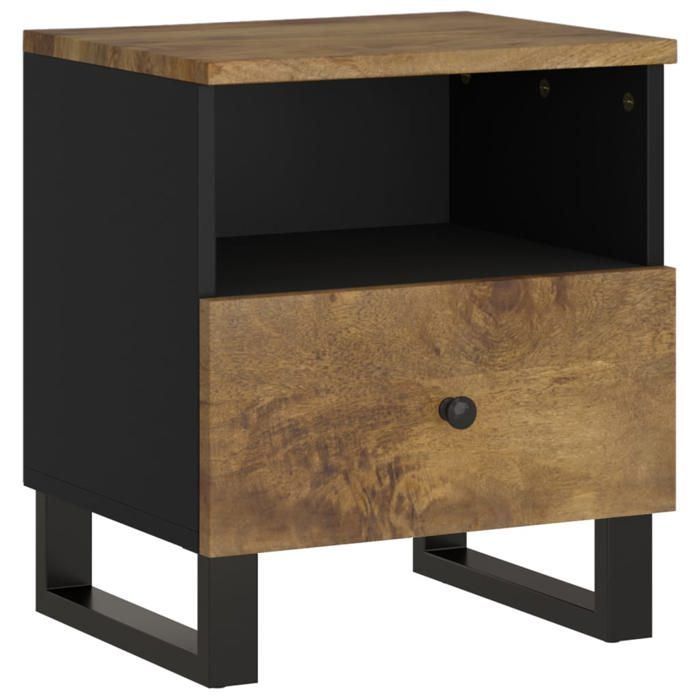 Table de chevet industrielle - vidaxl - Bois de manguier massif - Finition marron miel - 40x31x46 cm - Porte et tiroir