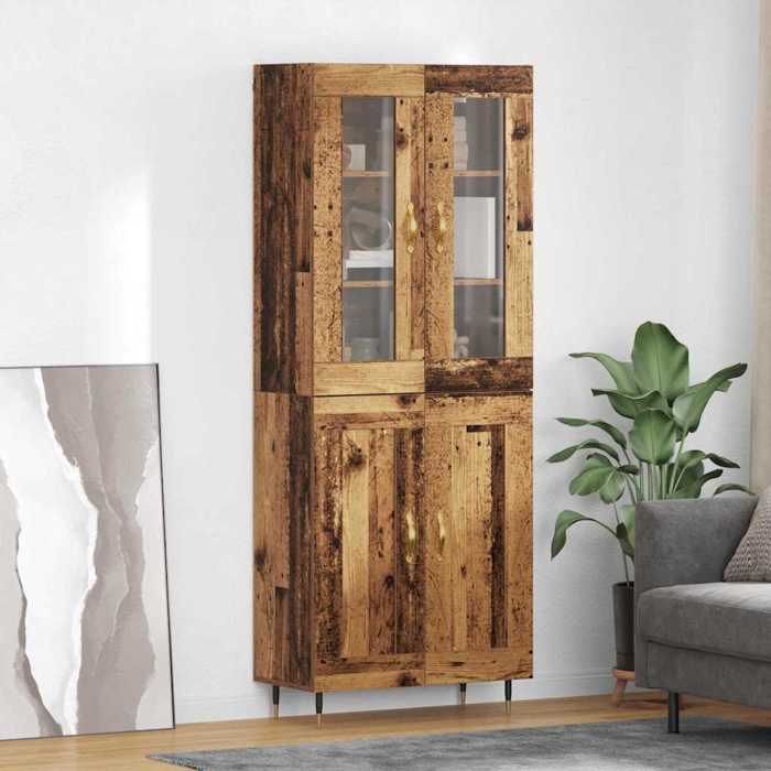 （ON SALE)Armoire haut/Vitrine haut - moderne - Montage mural 2 pcs Bois ancien 695 x 34 x 180 cm @FR3267239