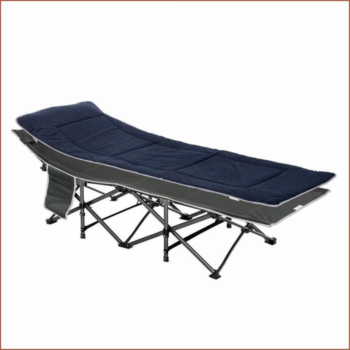 Patio Seating - Outsunny - Lit de Camping Pliable Lit dAppoint Oreiller Poche Matelas 150kg - Bleu Foncé