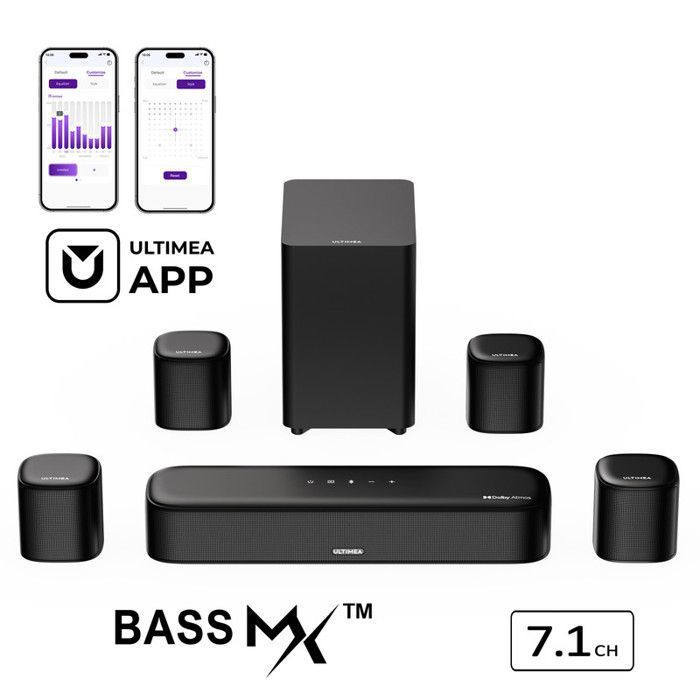 ULTIMEA Barre de Son 7.1 canaux - avec 4 Enceintes Surround et 1 Caisson de Basses - 350 W - Aura S4T