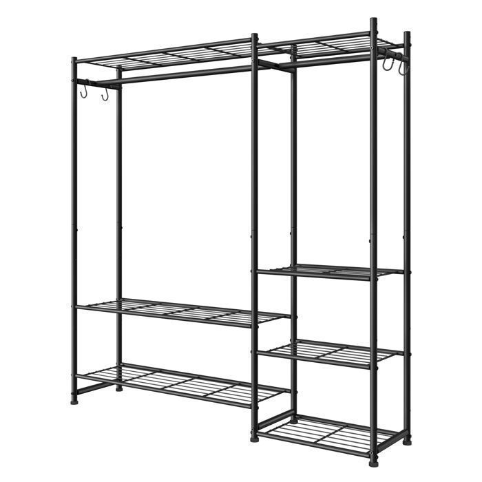 Armoire m&eacute;tallique ouvert avec 2 tringles et 7 &eacute;tag&egrave;res noir Acier