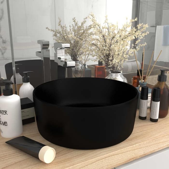 BURKE@ Noir Lavabo rond de luxe Noir mat 40x15 cm Céramique 10.6 kg Haute qualité A1401