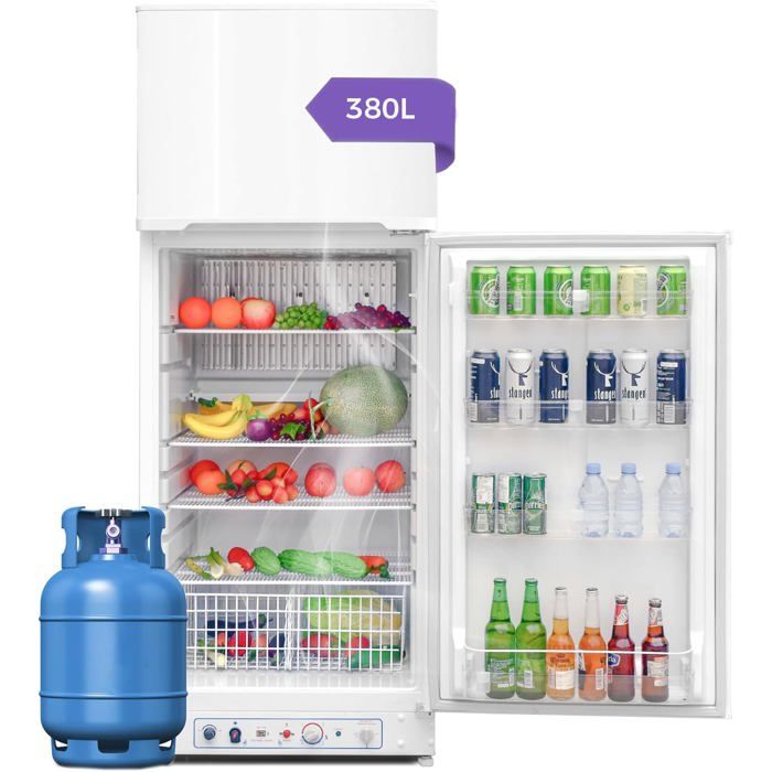 Réfrigérateur à gaz – Gaz/230 V – 380 L – SMETA – Avec compartiment congélateur – Porte réversible