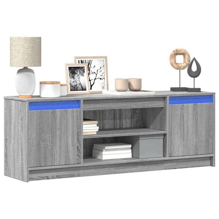 Gris Meuble TV avec LED sonoma gris 1395x34x50 cm bois dingénierie - ARMOIRE TV H11199