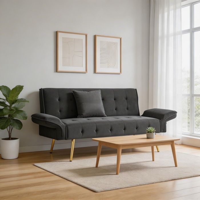 Canapé convertible - Canapé-lit 2 places - Revêtement velours - Dossier et accoudoirs réglables - Couchage 215×81 5 cm