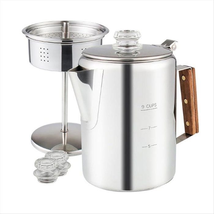 Percolateurs à Café pour le Camping Cafetière Percolateur en Acier Inoxydable Cafetière pour Camping en Plein Air 9 Tasses argent