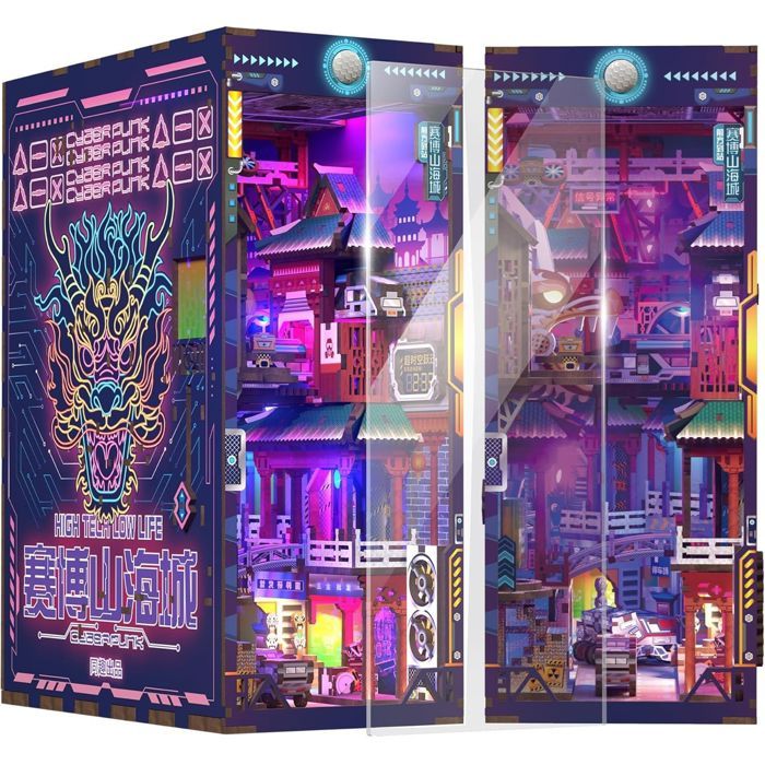 Puzzle 3D - Tonecheer Book Nook Cyber Cité CENGO - Contreplaqué FSC - Éclairage LED détecteur/tactile - 284 pièces