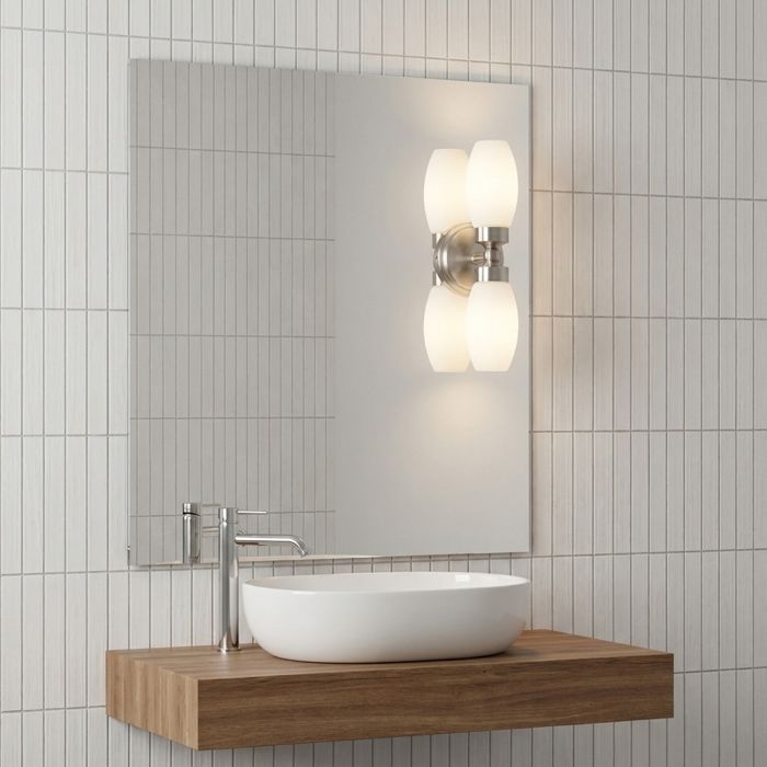 Applique Salle de Bain Double IP44 pour Miroir – Luminaire Mural 2xE14 en Métal nickel et Verre Opalin DUOLIA