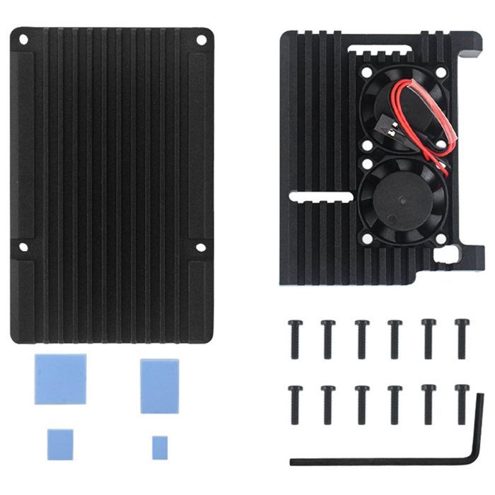 Boîtier en Aluminium pour 4B avec Double Ventilateur de Refroidissement - Coque Métallique pour RPI pour 4B