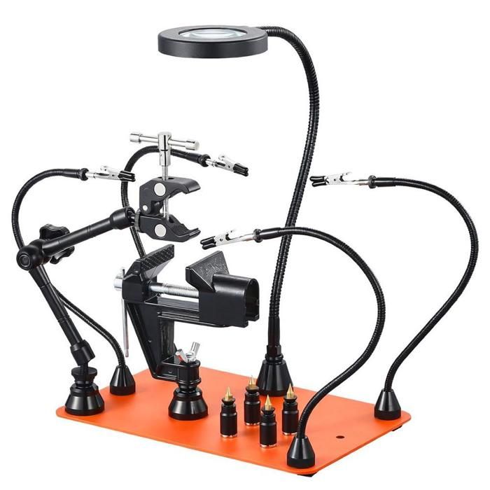 Revêtement en acier troisième main soudure à 4 bras lampe loupe LED 3X pour réparation électronique Revêtement en acier troisième main soudure à 4 bras lampe loupe LED 3X pour réparation électronique