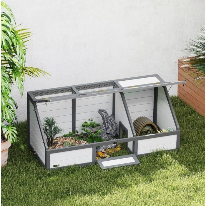 ULEVR enclos extérieur pour tortue 120 x 55 x 20/50 cm maison sans fond en bois et acier galvanisé blanc