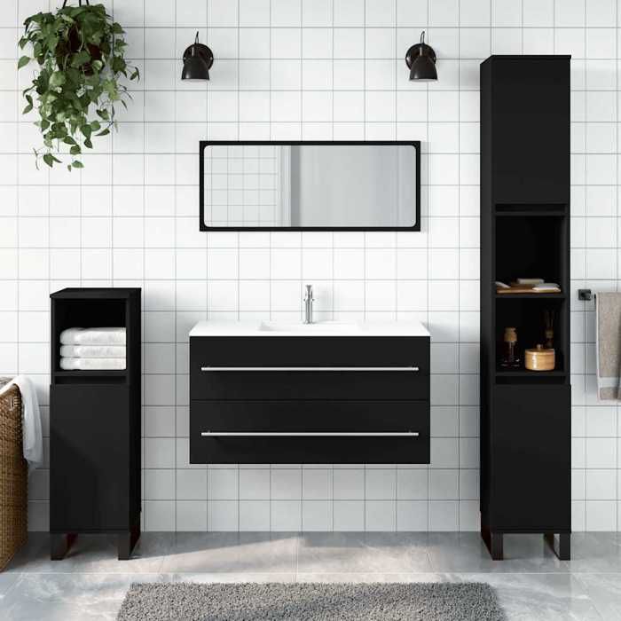 URBRAN®Armoire de salle de bain avec miroir noir bois dingénierie - Armoire de rangement_3380