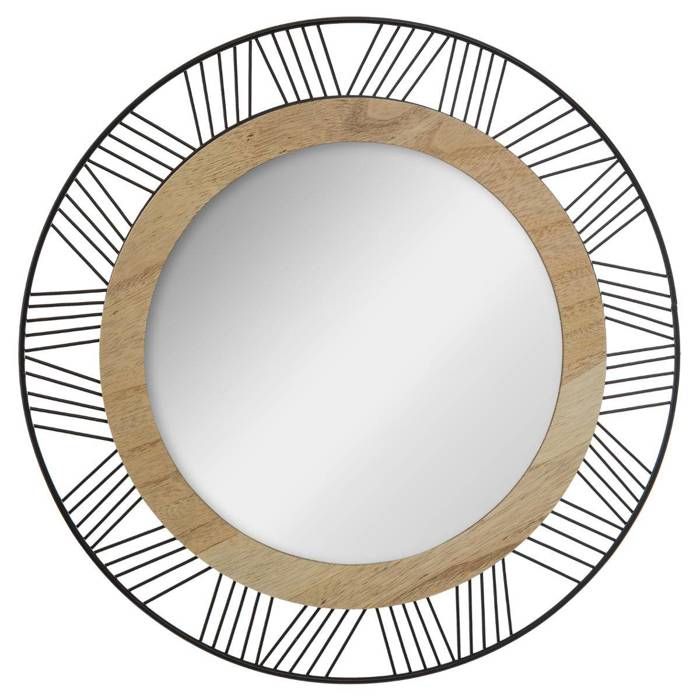 Miroir Rond En Metal Et Bois O 45 X Ep 1 5 Cm Noir Achat