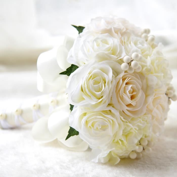 Beige Blanc 25cm Bouquet De Mariage Fleur Rose Artificiel Pour Mariée Décoration Portable Pour Cérémonie De Fiançailles Confére
