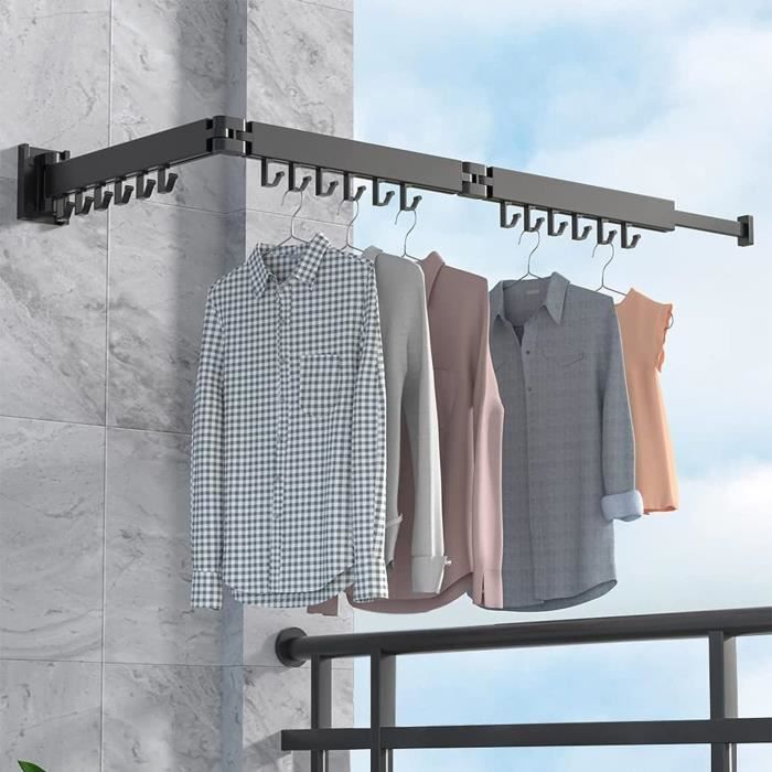 Étendoir Mural Pliable En Aluminium - Séchoir à Linge Sans Perçage, Capacité 100 Kg, Rotatif 180°