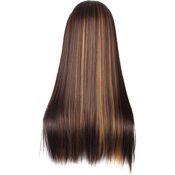 Perruque Longue Synthétique Bouclée - Couleur Brun Doré Et Foncé, Bonnet Moyen, Résistante à La Chaleur