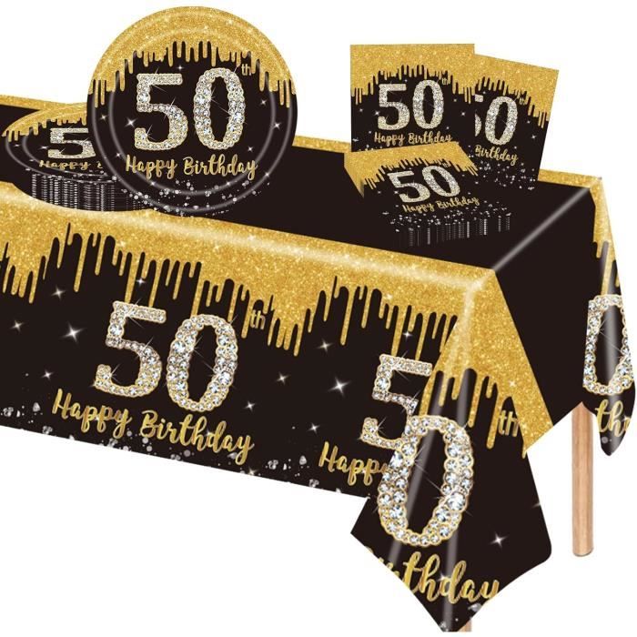 Lot De 96 Assiettes En Carton Fête - Noir Et Or Pour 60 Ans (24 Invités)