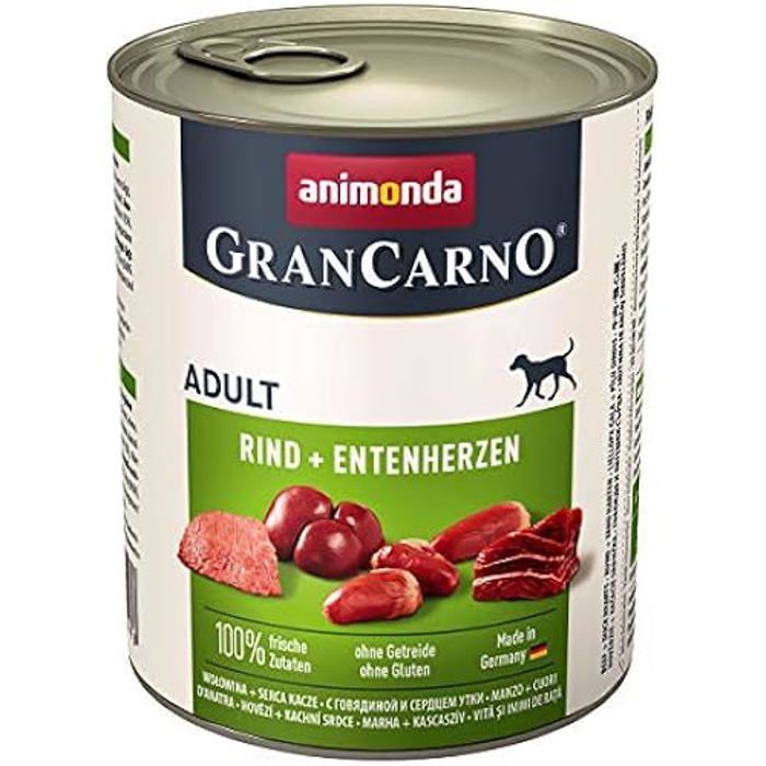 Aliment complet - Animonda - GranCarno Adult - Pâtée pour chiens - Rind & Entenherzen - 6 x 800g