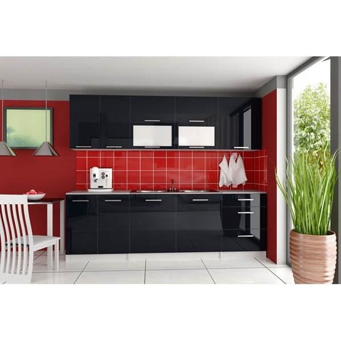 Cuisine Equipee Tara 260 Cm Noir Laque Achat Vente Cuisine