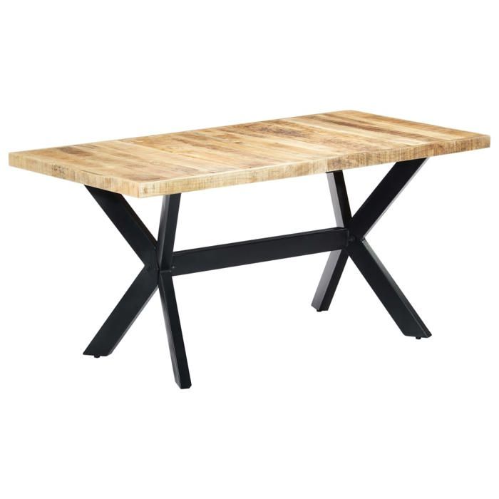 Table de salon salle à manger dîner design 160 cm bois de manguier massif brut 0902230