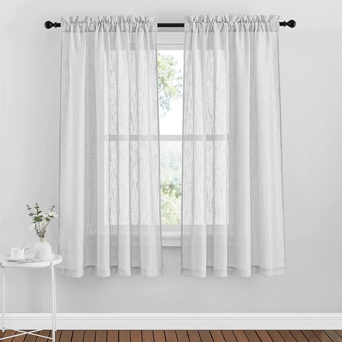 Voilages Blancs 2 Pièces - Passe Tringle, 100x200 Cm, Tulle Souple Pour Salon, Chambre, Cuisine - 5