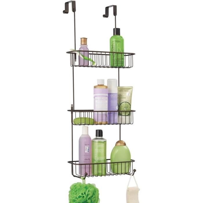 Bomclap - Étagère De Douche Autoportante 3 Niveaux - Sans Perçage, Métal Noir - Pieds Réglables Et Crochets - Pour Salle De Bain, Balcon Ou Cuisine