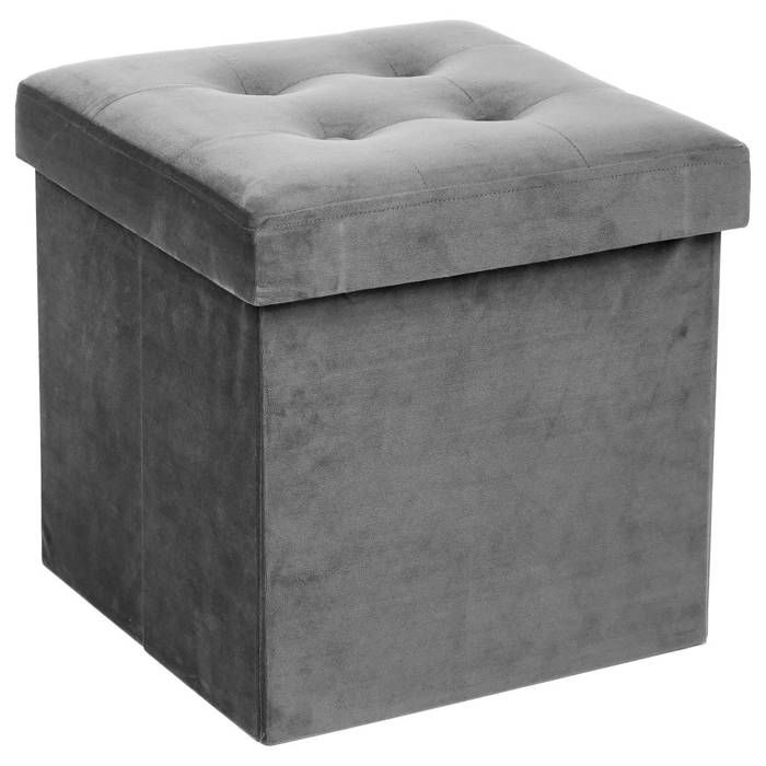 Pouf Velours Gris Coffre De Rangement Pliable Achat Vente