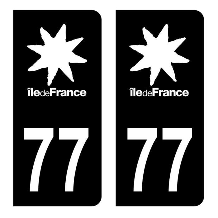 Autocollant Stickers plaque d'immatriculation Noir département 77 Seine-et-Marne 