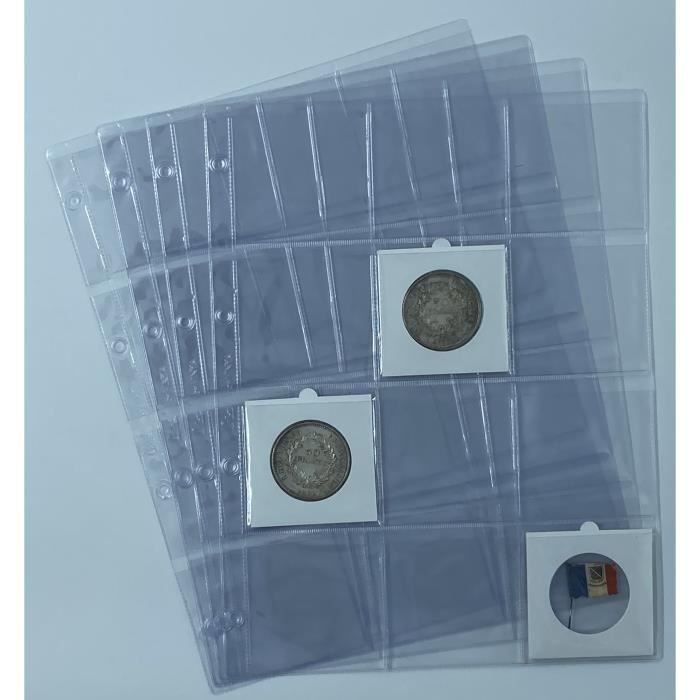 50 feuilles pour pièces de monnaie grand format (pour classeur format A4) vendues sans les