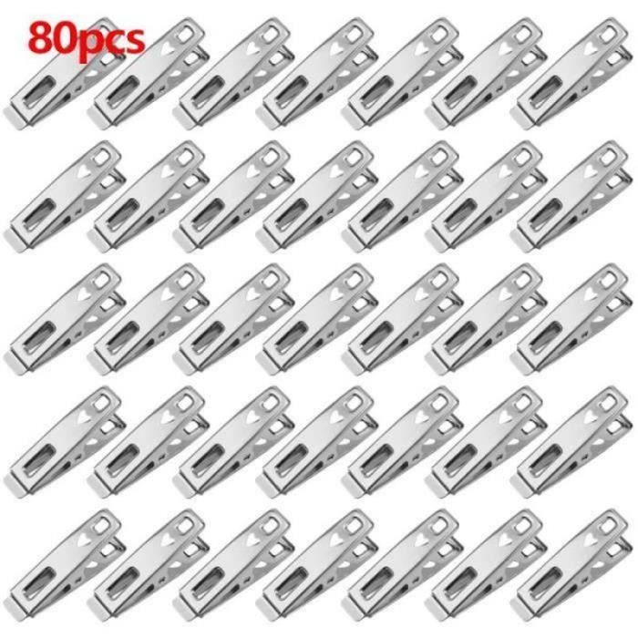 PINCE A LINGE DP17667-80PCS Pinces à Linge en Acier Inoxydable Coupe-Vent et Antirouille Chevilles en Acier Inoxydable Pinces à