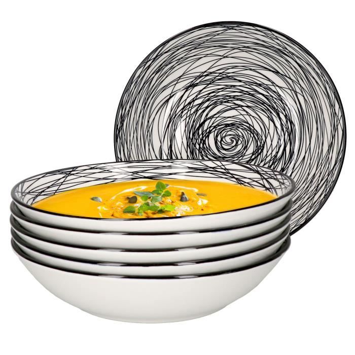 Lot De 6 Assiettes Plates En Grès – 27 Cm, 6 Tons De Gris Tourbillonnés – Pour 6 Personnes – Vaisselle Déco Moderne