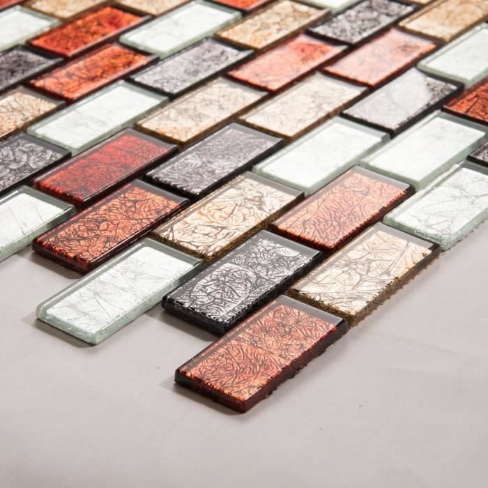10 X 10 Cm Echantillon Carrelage Mosaique En Verre Couleurs Feuilles D Automne Marron Or Argent Et Noir Motif Brique Mt0162 Achat Vente Carrelage Parement 10 X 10 Cm Echantillon Cdiscount