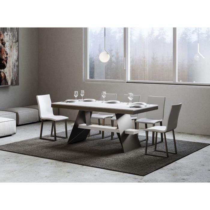 table à rallonges bois blanc avec un cadre et des pieds acier gris foncé 8 à 14 places 180 à 284 cm borys