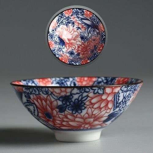 Grande tasse à thé en porcelaine multicolore bleue et blanche Kung Fu Cha Zhan en céramique japonaise Maître tasse à thé rétro simple 