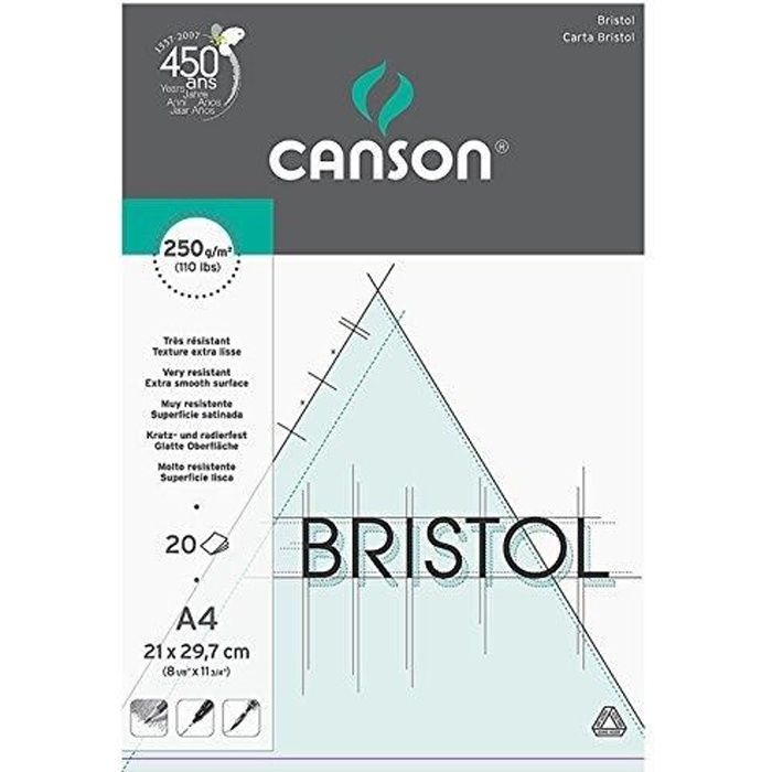 Canson Arts graphiques Bristol Papier à dessin A4 21 x 29,7 cm 20 feuilles Extra Blanc