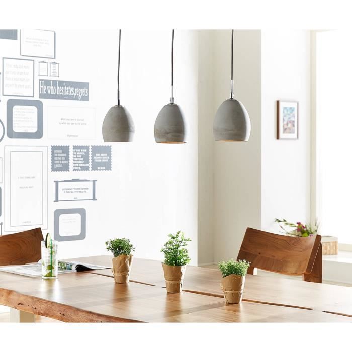 Suspension En Béton Gris Design Industriel – Plafonnier Géométrique 23 Cm, Style Loft